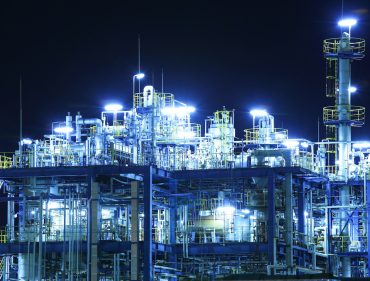 Oil and gas refinery at night